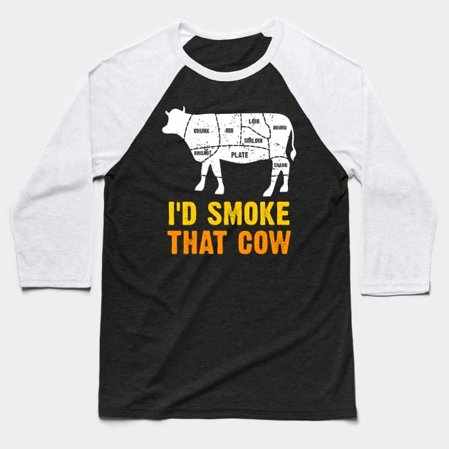 BBQ Smoke Cow Baseball T-Shirt by JeZeDe